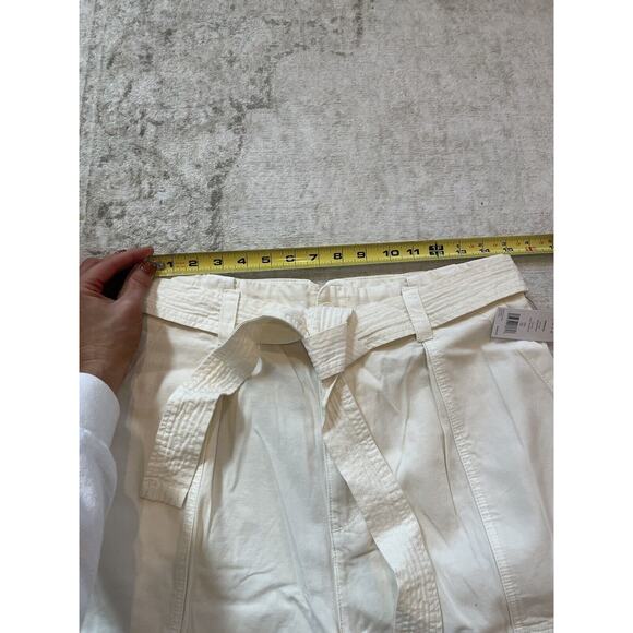 NWT $248 Joie Emerald Cotton Blend Ivory Straight Leg Pants Size 12 Belted - Picture 12 of 13